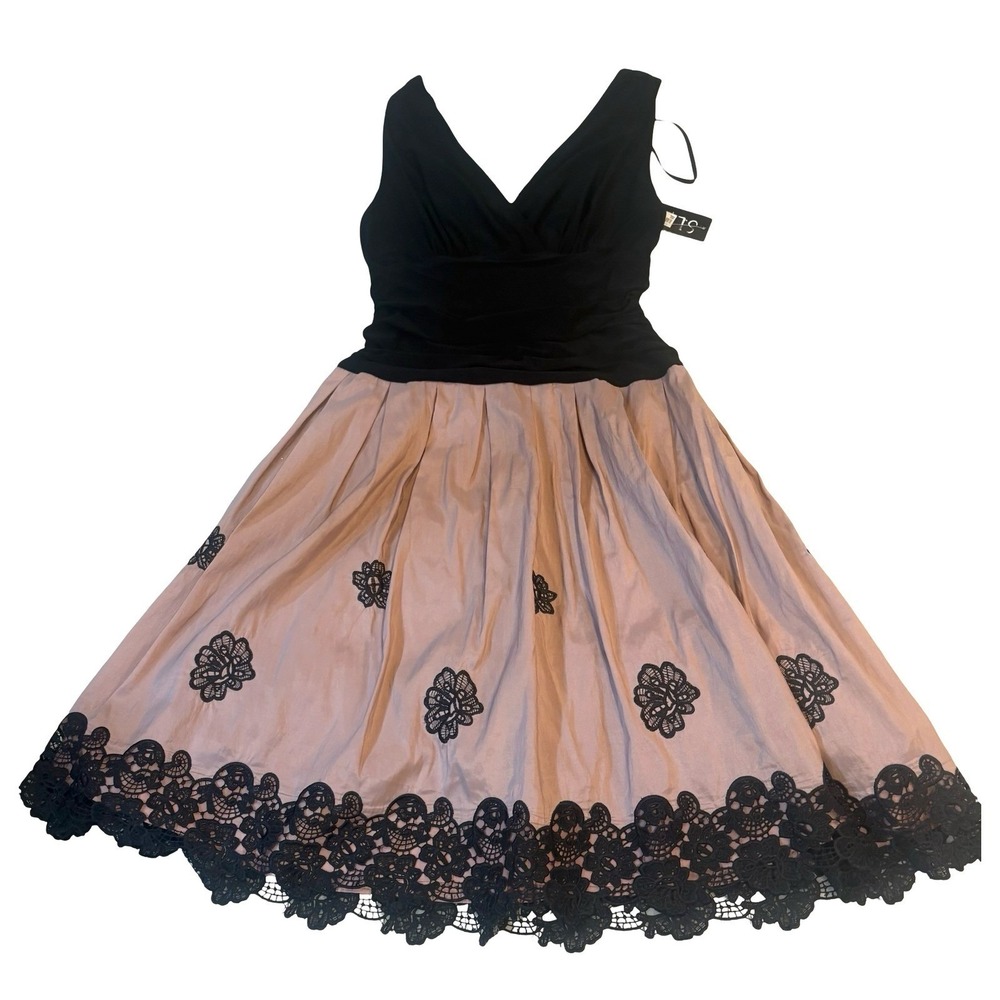 S.L. Fashions Women Black Mauve Lace Hem Ruched V-Neck Cocktail Dress New - Picture 3 of 10